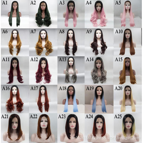 Big Lace Long Straight Synthetic Lace Front Wig Mixed Brown and Blonde Long Wigs for White /Black Women Middle Part Nature Wigs